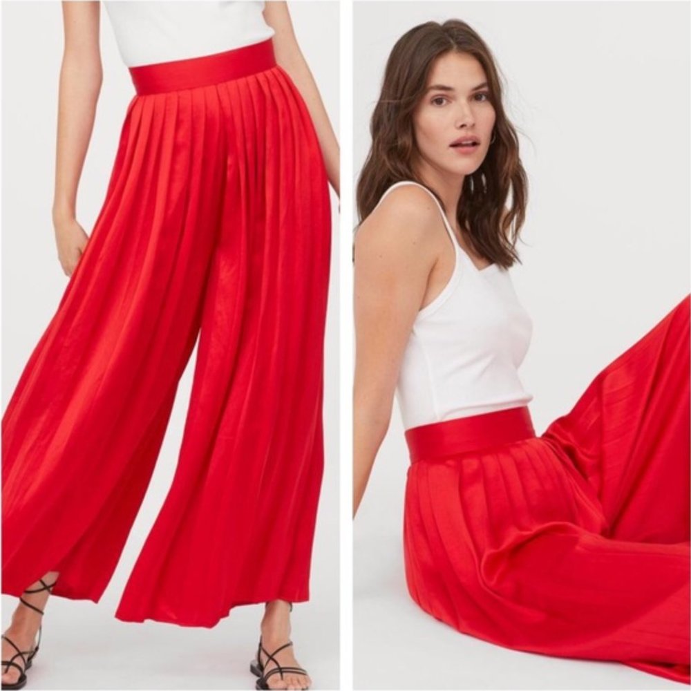 Red Pleated Satin Pants